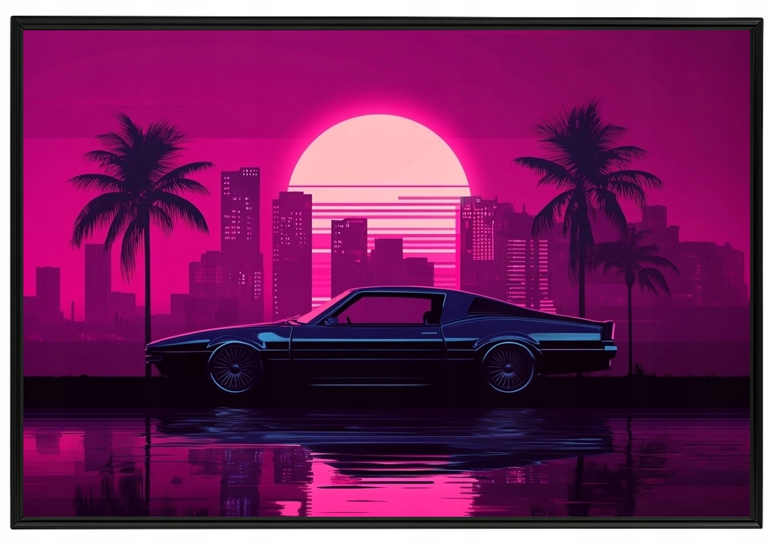 Plakát Rámeček Rámem Grafika Synthwave Car Sun Miami Vice 60x40