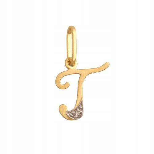 Zlaté písmenko T iniciály o ryzosti 585 s vyřezanými bílými zirkony 0.4 g