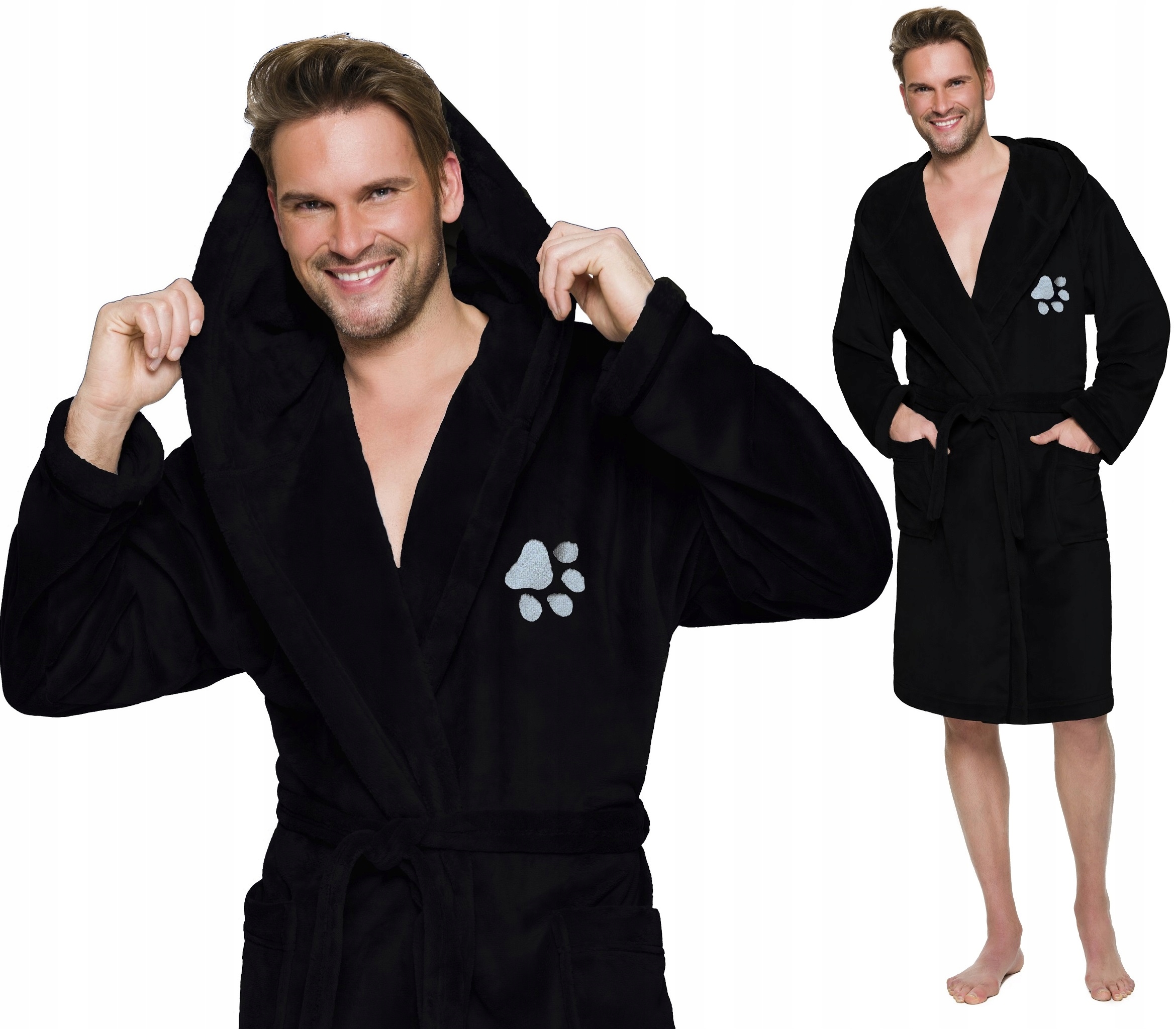 ŁAPKA CIEPŁY KRÓTKI SZLAFROK MĘSKI Z KAPTUREM XXL