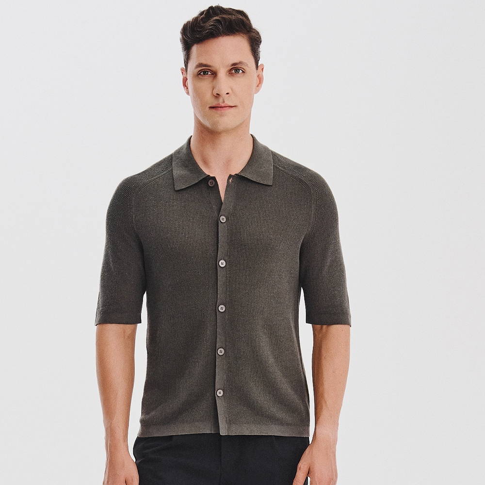 Zelené lněné polo tričko se zapínáním na řadu knoflíků Pako Lorente vel L