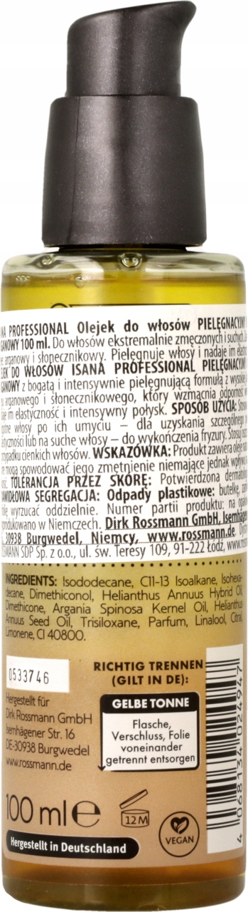 ISANA OLEJEK DO WŁOSÓW PIELĘGNACYJNY OLEJ ARGANOWY Marka Isana