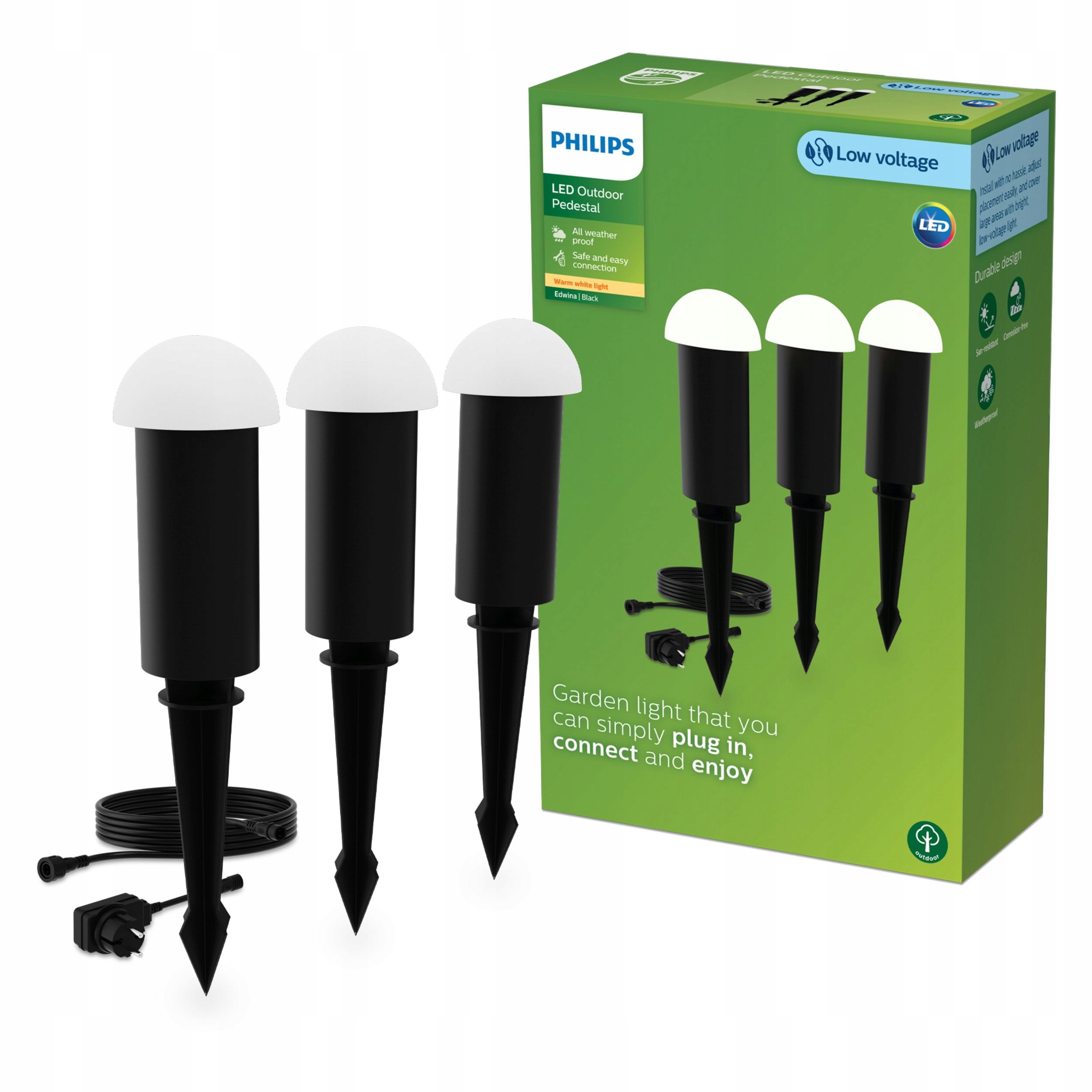 3x Vonkajšia záhradná lampa Stĺpik 30 cm Led 1.5 W 2700K Edwin Philips