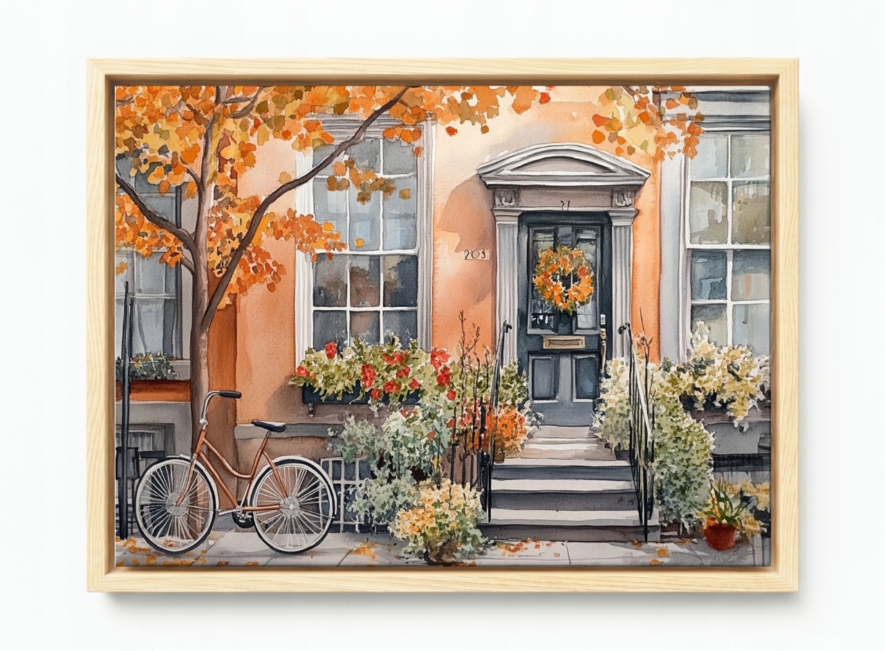 Obraz Rám Americký Box Město Ulice Kamenné Dveře Vchod Podzim 60x40