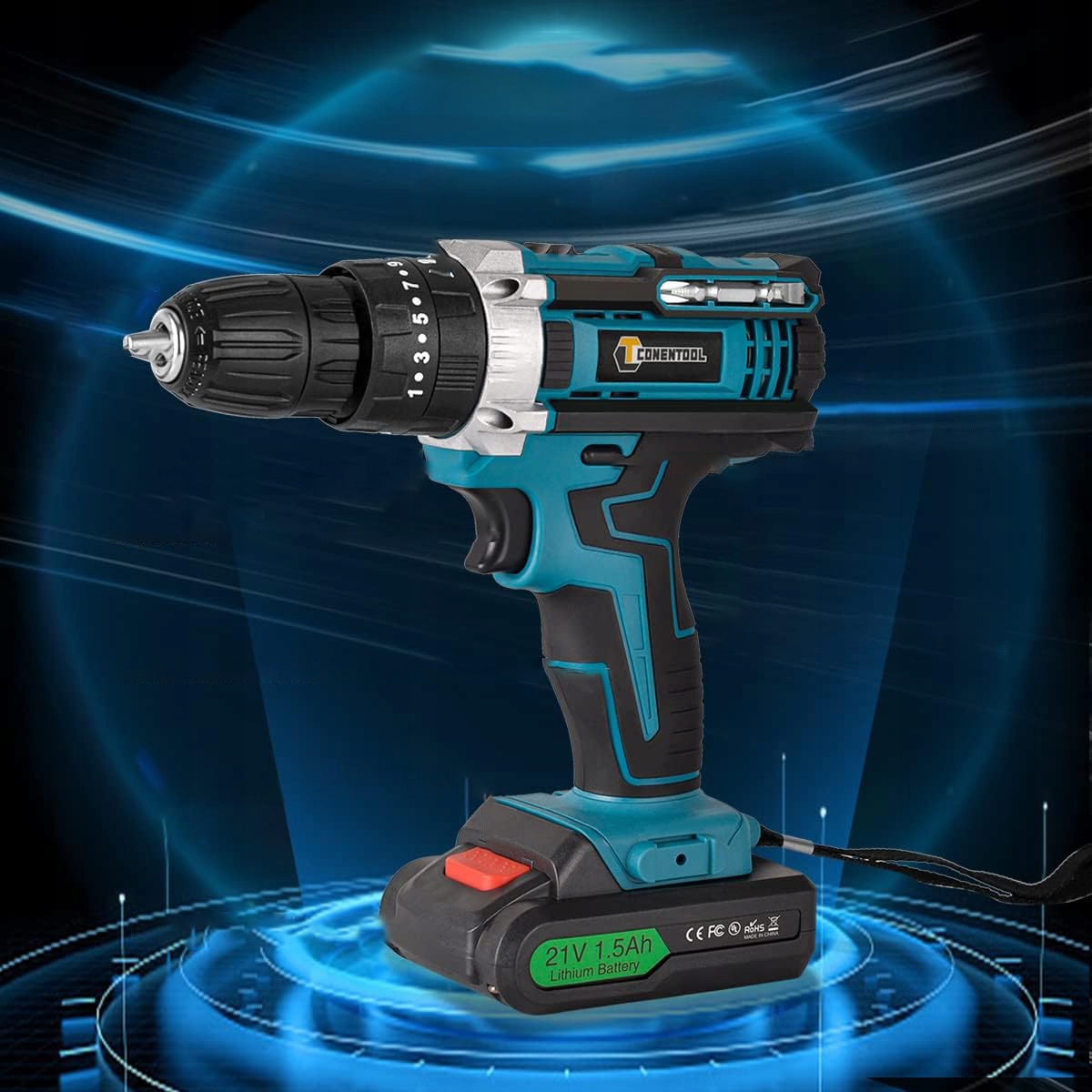 WIERTARKO WKRĘTARKA UDAROWA Z UDAREM ZESTAW NARZĘDZI +2xAKU+WIERTŁA+WALIZKA Pojemność akumulatora 1.5 Ah