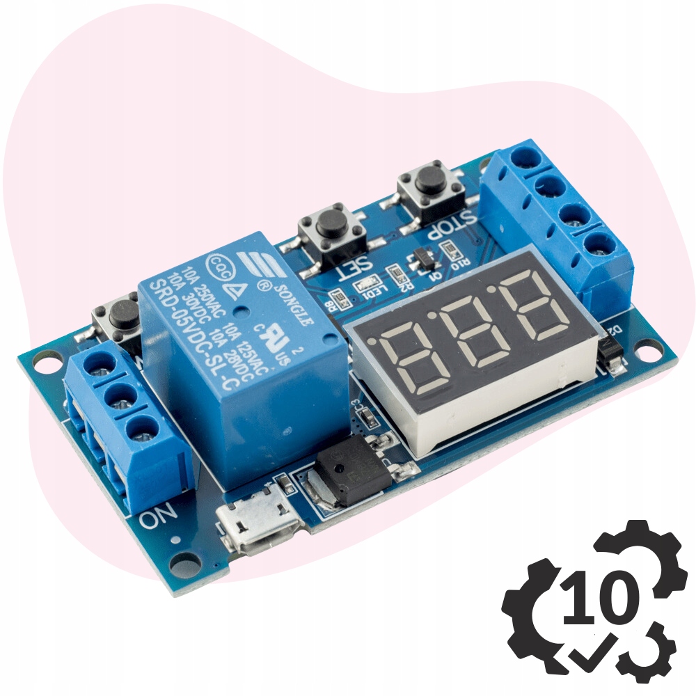 Przekaźnik czasowy 12v 230v | 10 TRYBÓW | timer cykliczny włącznik cyklowy Model 0-999 min