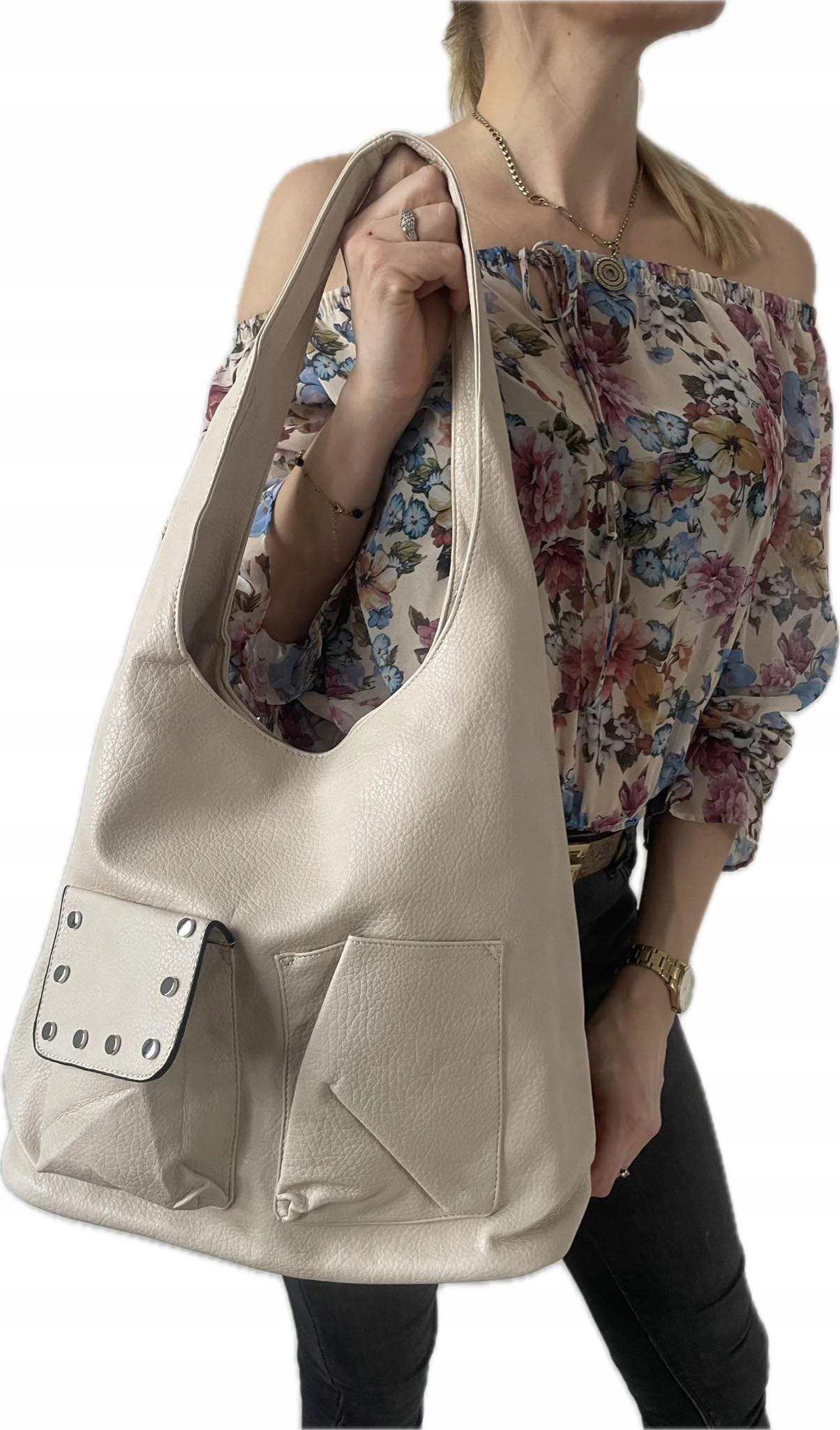 TOREBKA DAMSKA WOREK A4 dżety BEŻOWA Marka G&T