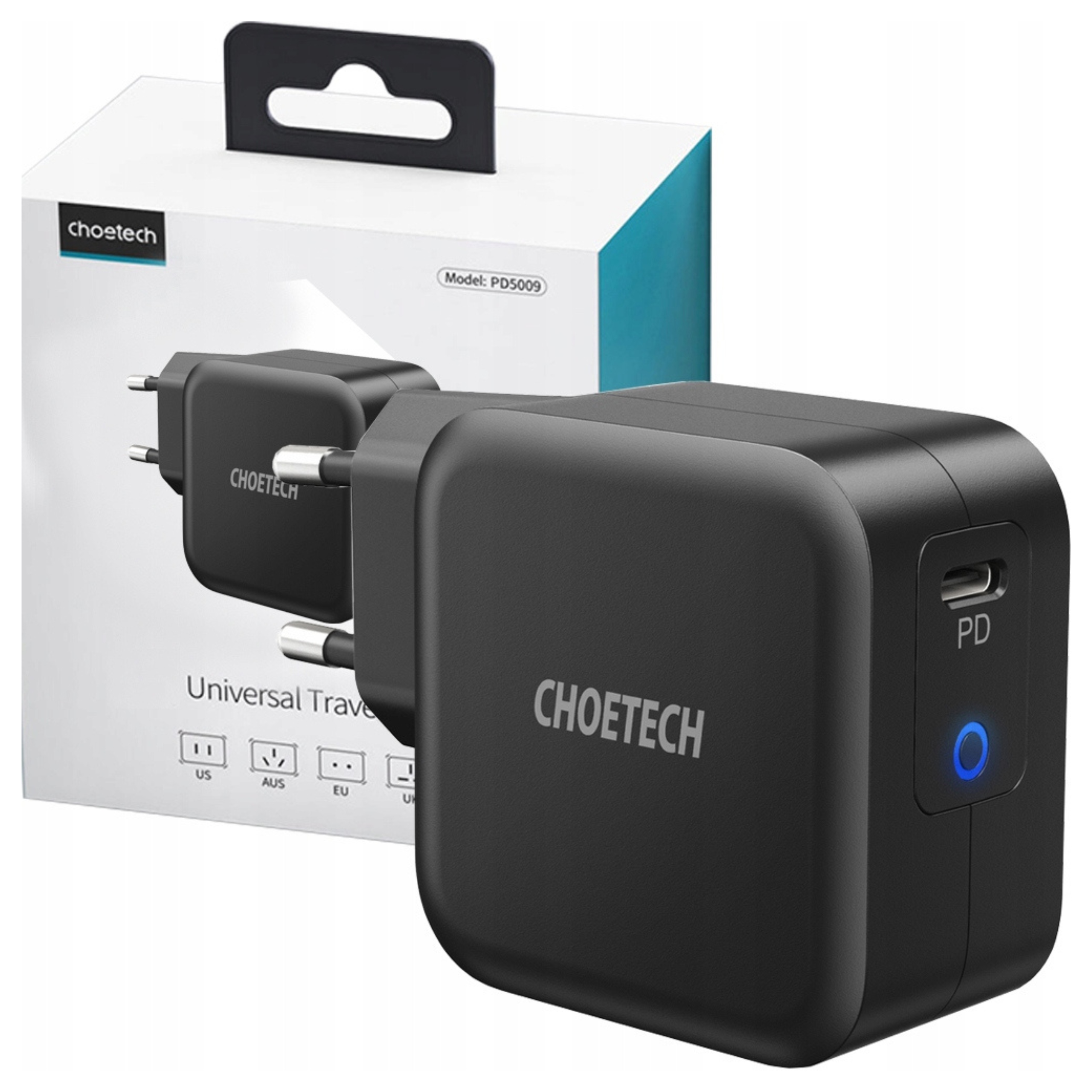 Choetech rychlá síťová nabíječka GaN Usb Typ C 61W 3A Power Delivery černá