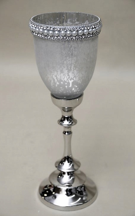 Świecznik szklany srebrny perły lampion dekoracja