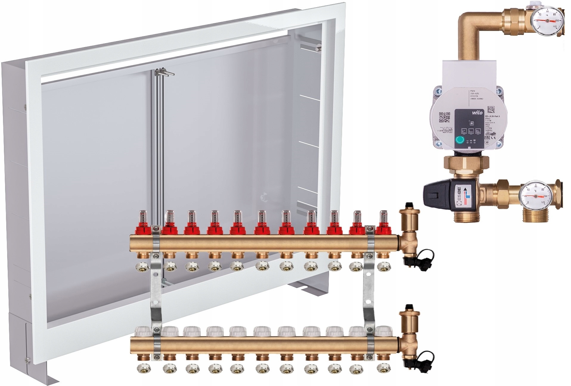 Rozdělovač pro podlahovku 11 s Skupinou Wilo Spojky Pex Podomítková Skříňka