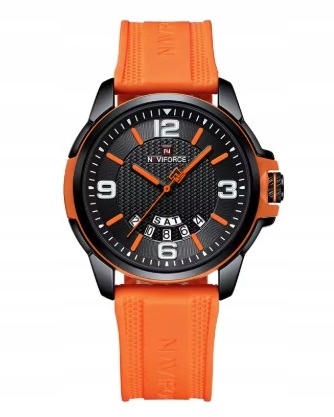 Kultowy, Masywny Zegarek Naviforce, Wojskowy Styl Datownik Pomarańczowy