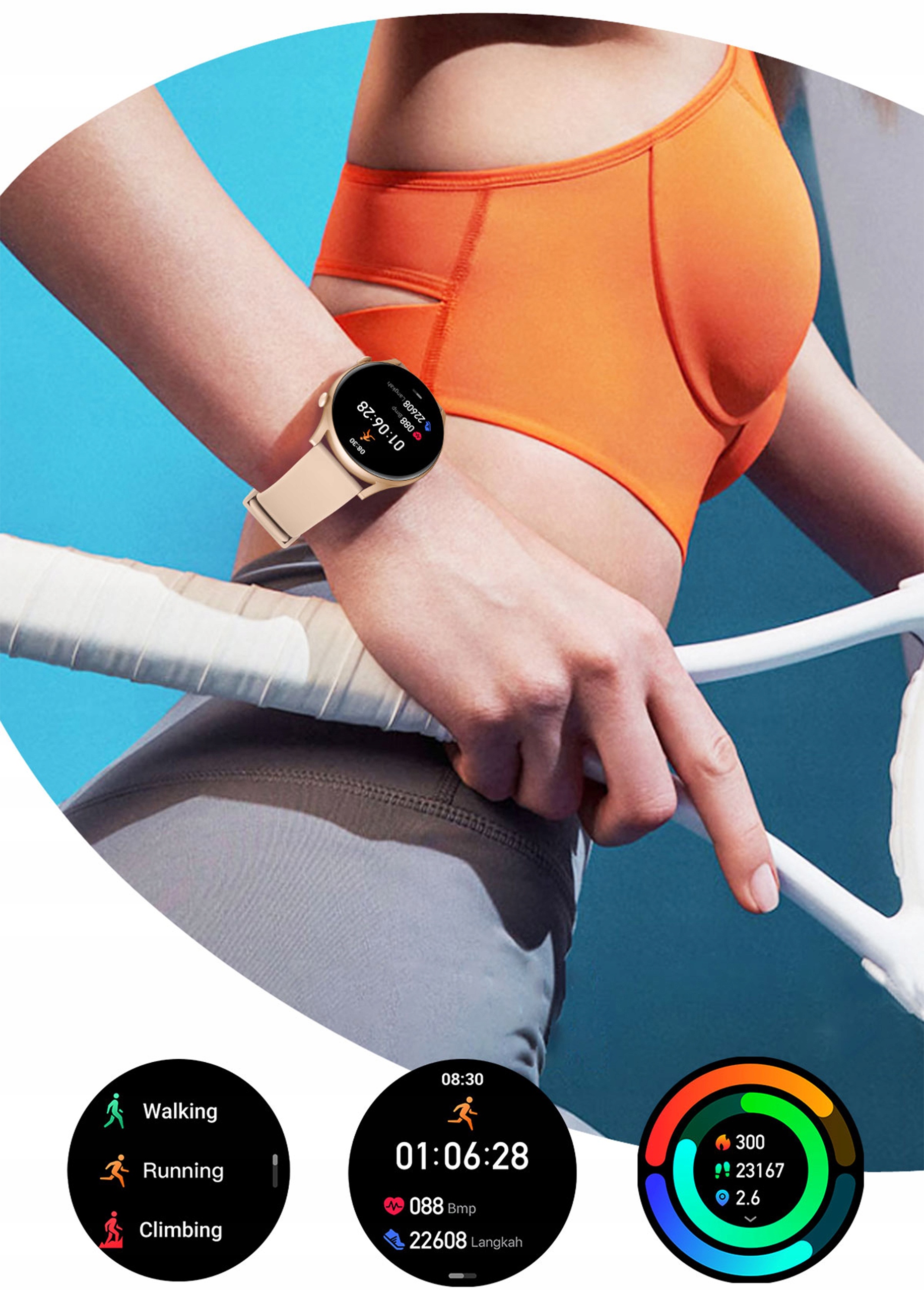 SMARTBAND SMARTWATCH ZEGAREK SPORTOWY FIT AMOLED OPASKA SPORTOWA PULS SPORT Kolor dominujący złoty