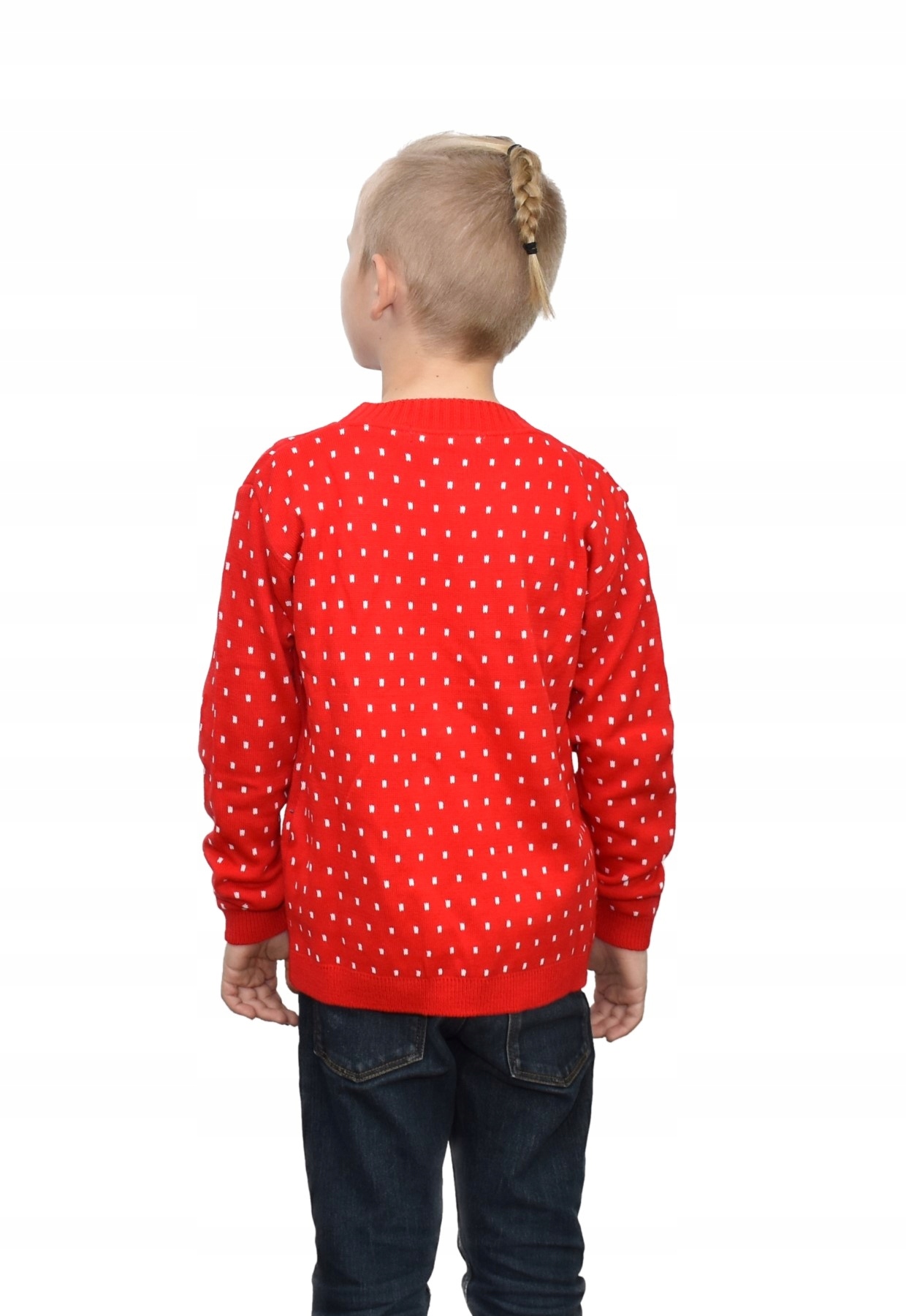 DZIECIĘCY SWETER ŚWIĄTECZNY RENIFER RUDOLF pompon czerwony ciepły 6/7 Rękaw długi rękaw
