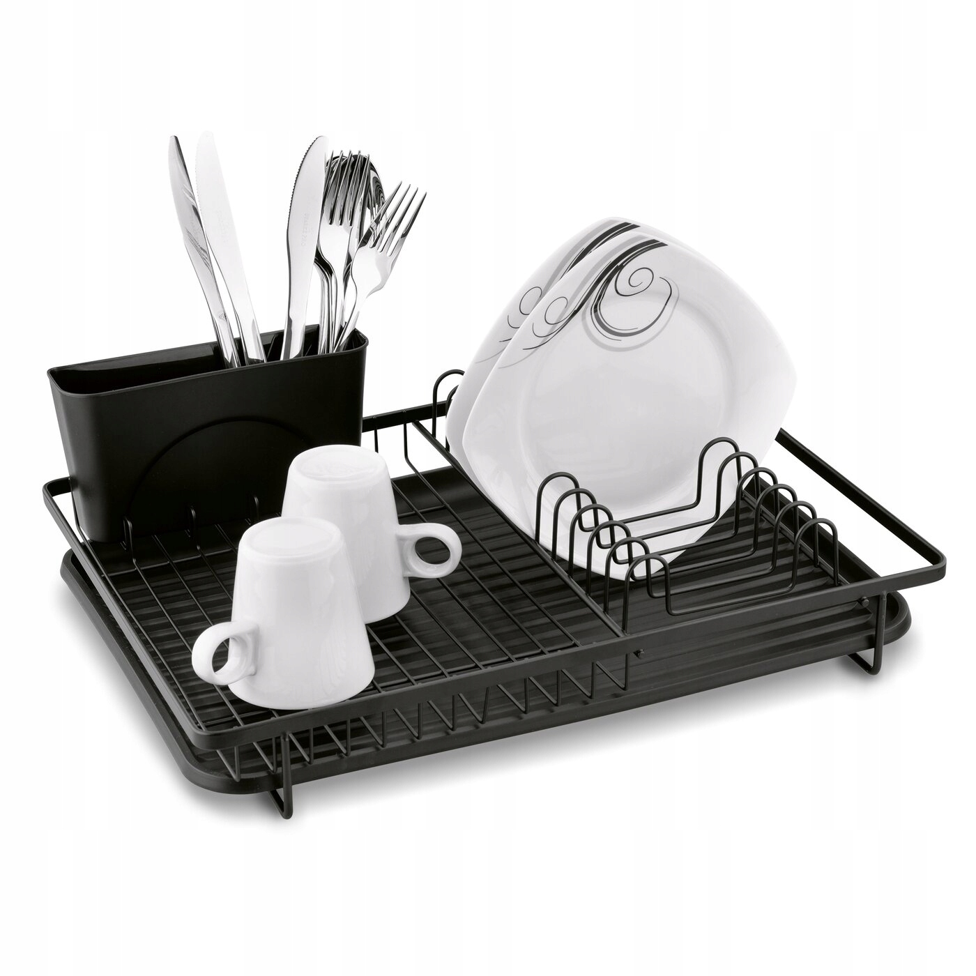 STOJĄCA SUSZARKA DO NACZYŃ OCIEKACZ na sztućce pojemnik CZARNA duża TACA