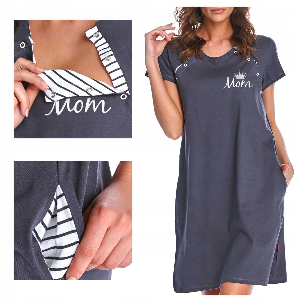 Doctornap noční těhotenská košile pro maminky z bavlny Tcb 9992 grafit L