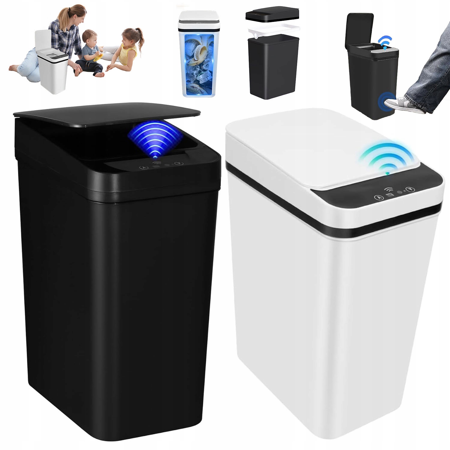 Levně 2KS Automatické Senzory Odpadkový Koš Inteligentní 3 Režimy Černá Bílá