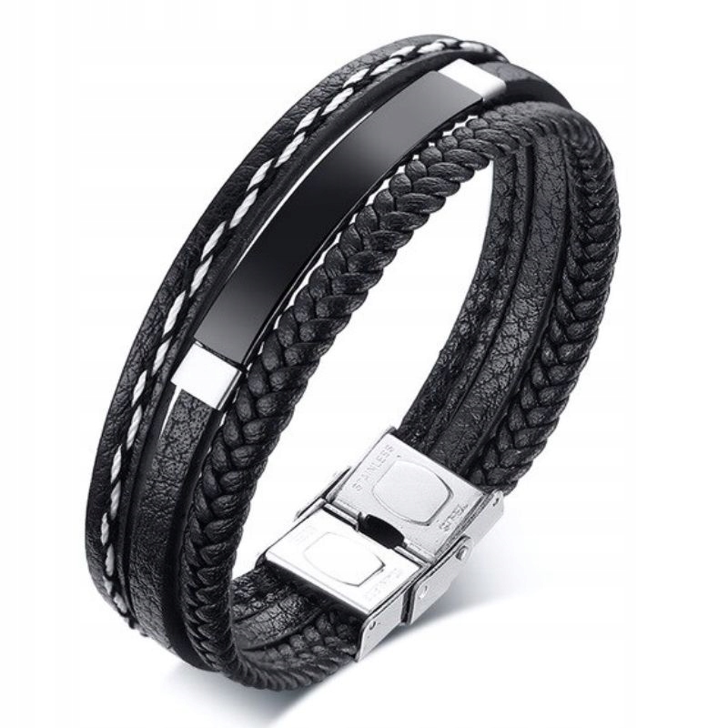 BRANSOLETA Z 3 PASKAMI SKÓRZANYMI + CZARNA BLASZKA