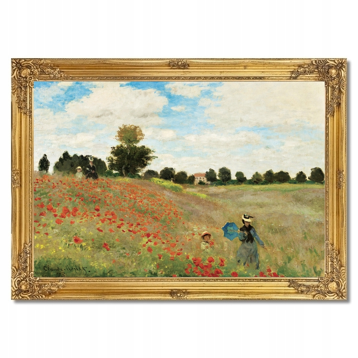 obraz Claude Monet Pole Maków rama złota maki pejzaż kwiaty