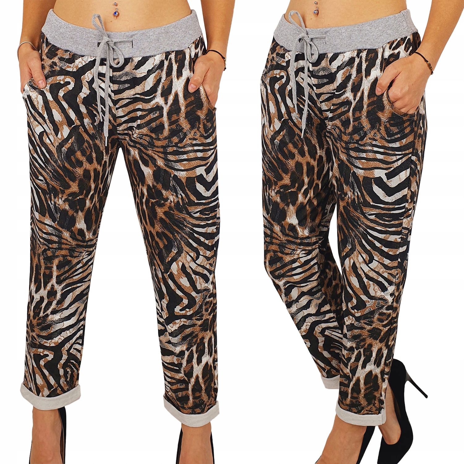 WYGODNE - SPODNIE - DRESOWE - KWIATY - Plus - Size