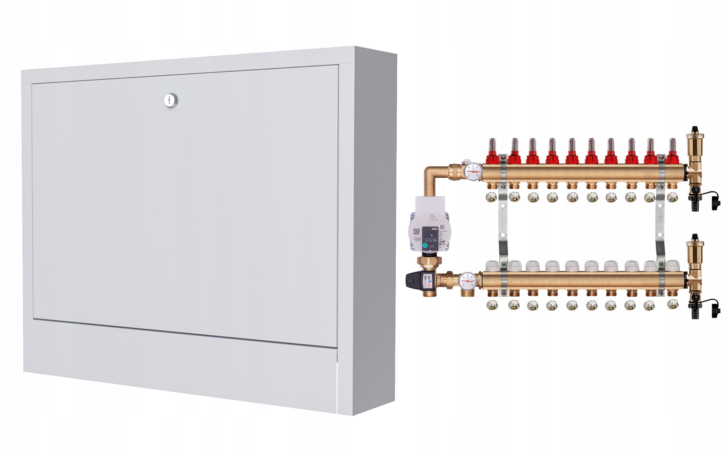 Mosazný Rozdělovač Pro Podlahovku 10 S Čerpadlem Wilo+nástěnná Skříňka+pex
