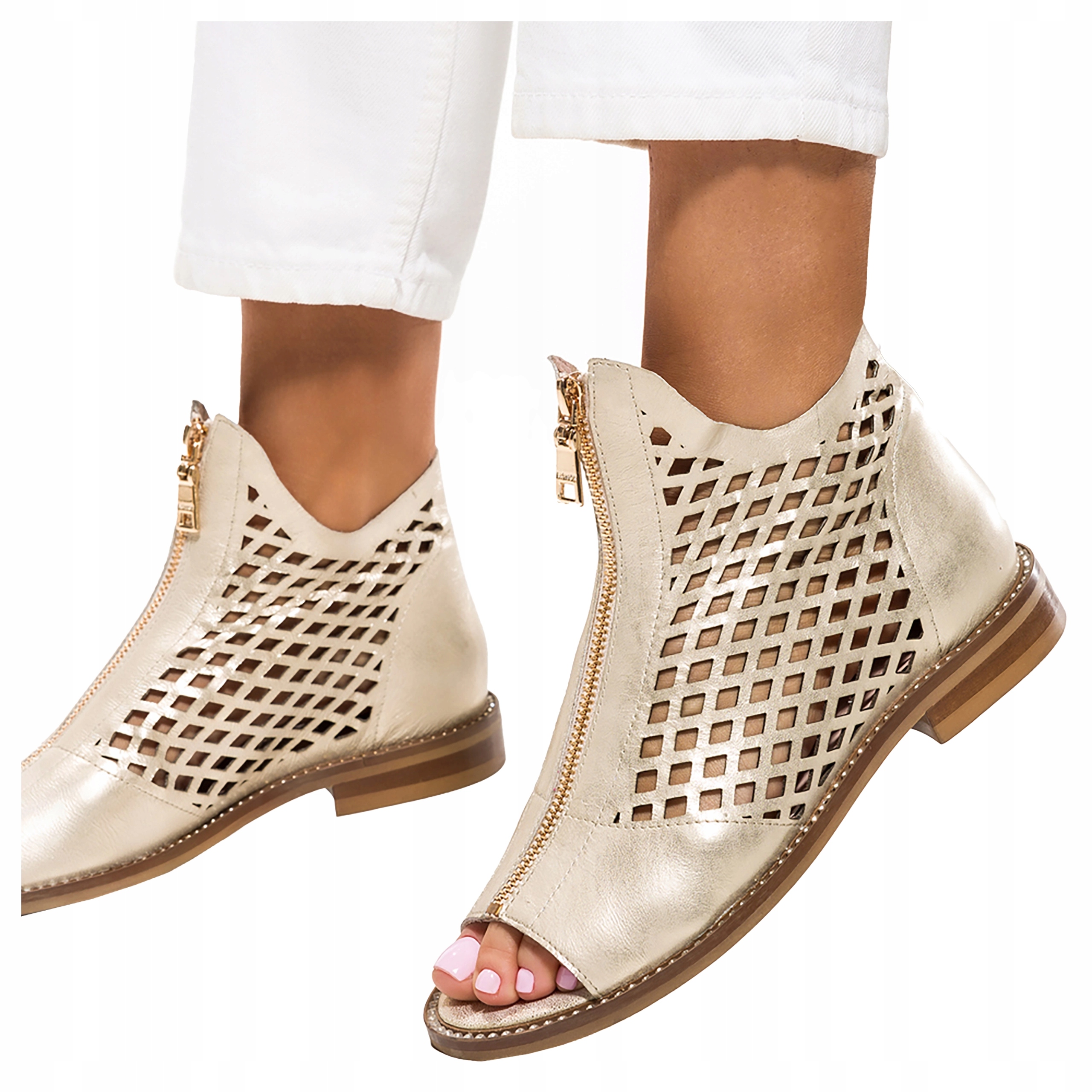 Dámské Kotníkové Boty Jarní Ažurové Ozdobná Podrážka Se Zirkony Zlaté vel. 40