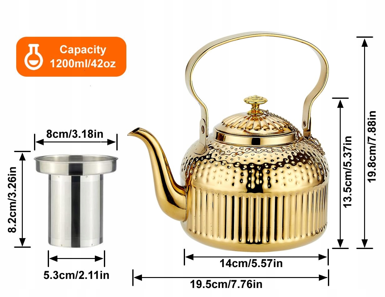 SANQIAHOME Złoty Czajnik Ze Stali Nierdzewnej 1,4L Z Sitkiem Indukcja — miniatura 5