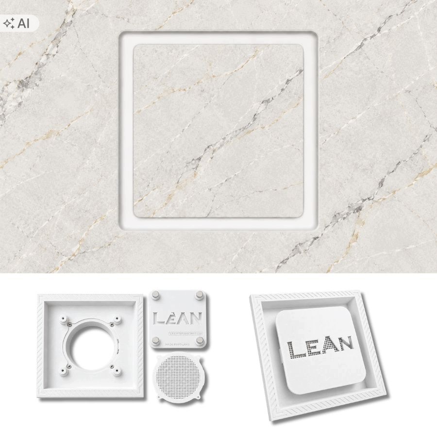 Skrytá ventilace LeAnKeramixPro rám pod světlé dlaždice Ø 125 mm, bílá barva