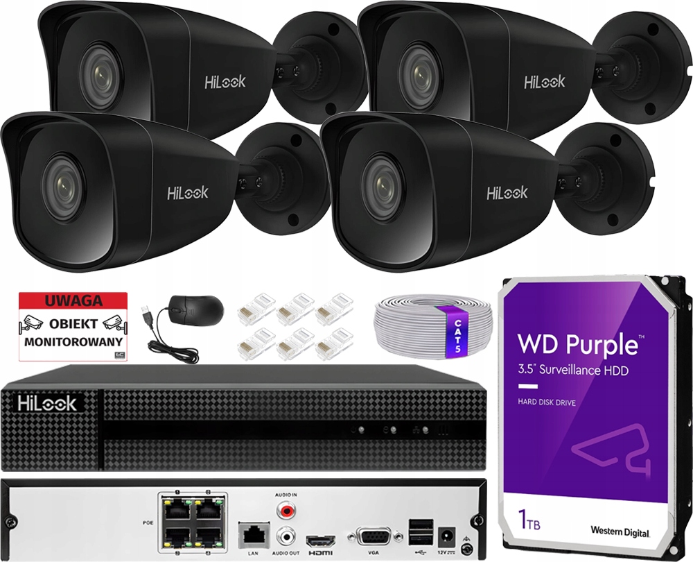 Monitorovanie Ip Sada 4 kamier 2K+ PoE Ir 30 m rekordér 1TB Aplikácia