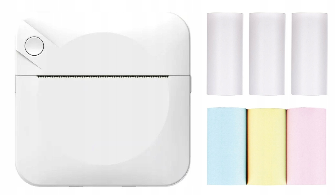 MINI DRUKARKA TERMICZNA DRUKUŚ ROLKI WKŁADY SAMOPRZYLEPNE KOLOROWE ZESTAW