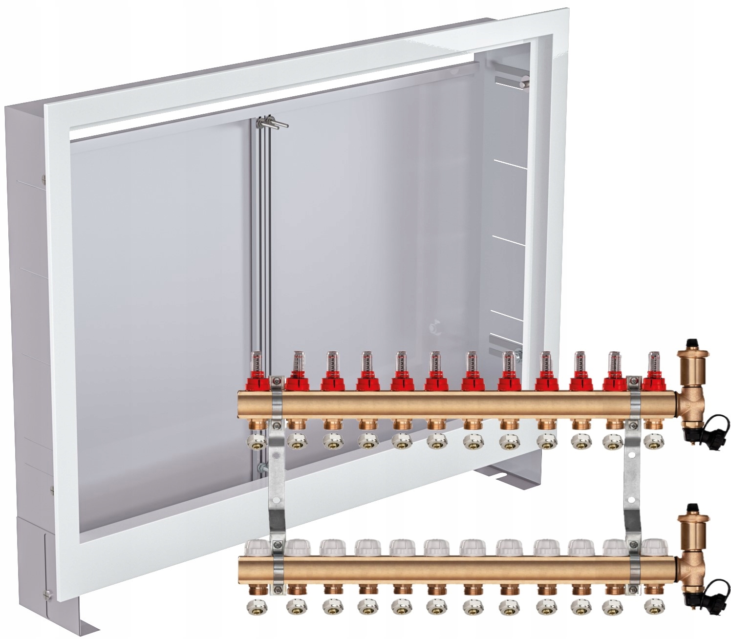 Rozdělovač pro podlahové vytápění 12 Pex Spojky Podomítková Skříňka