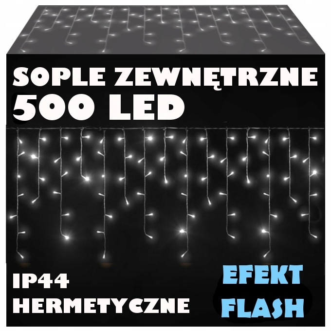 

Sople Zewnętrzne 500LED Lampki+flash Zimne IP44