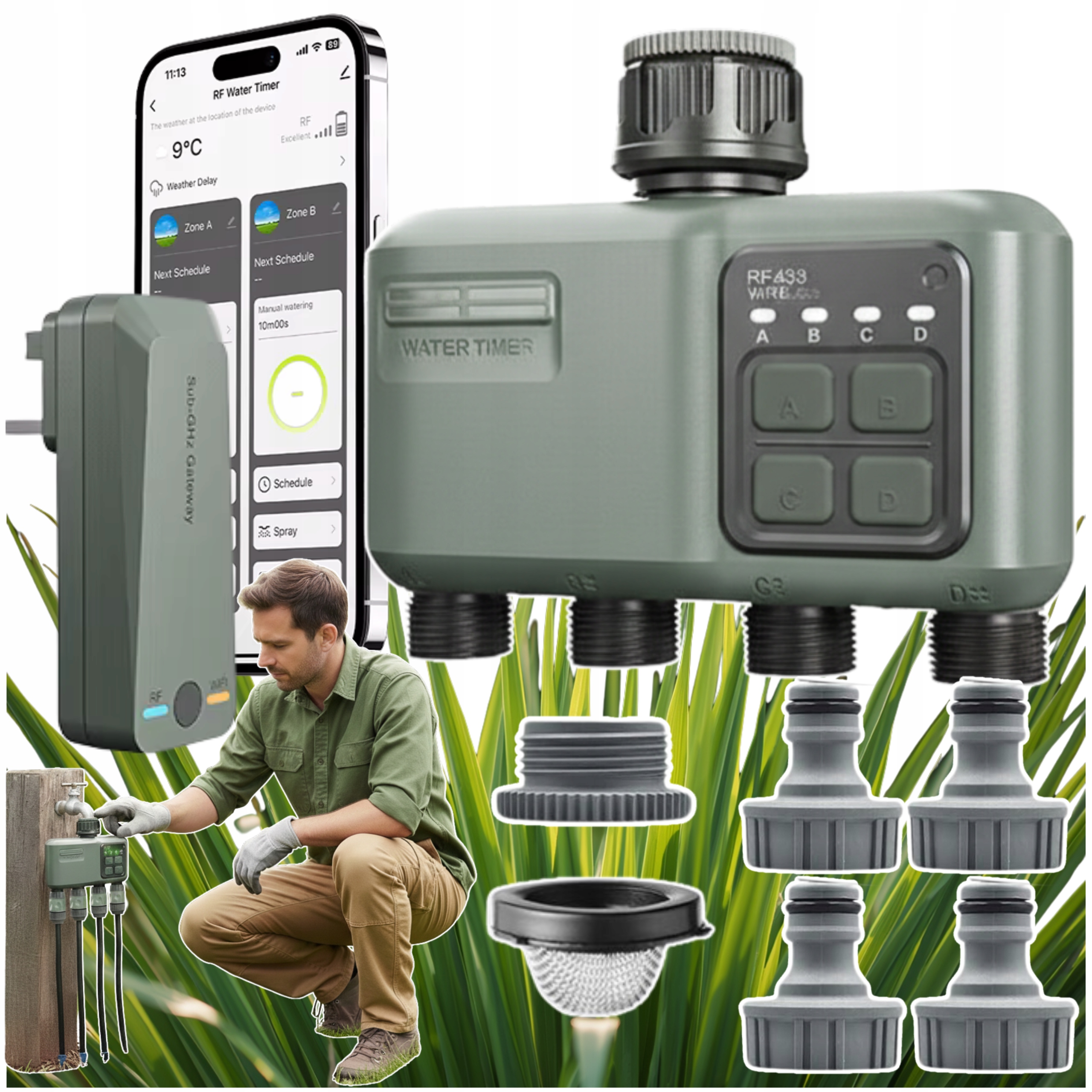 Elektronický regulátor zavlažování WiFi Programator pro vodu Tuya 4 Zóny