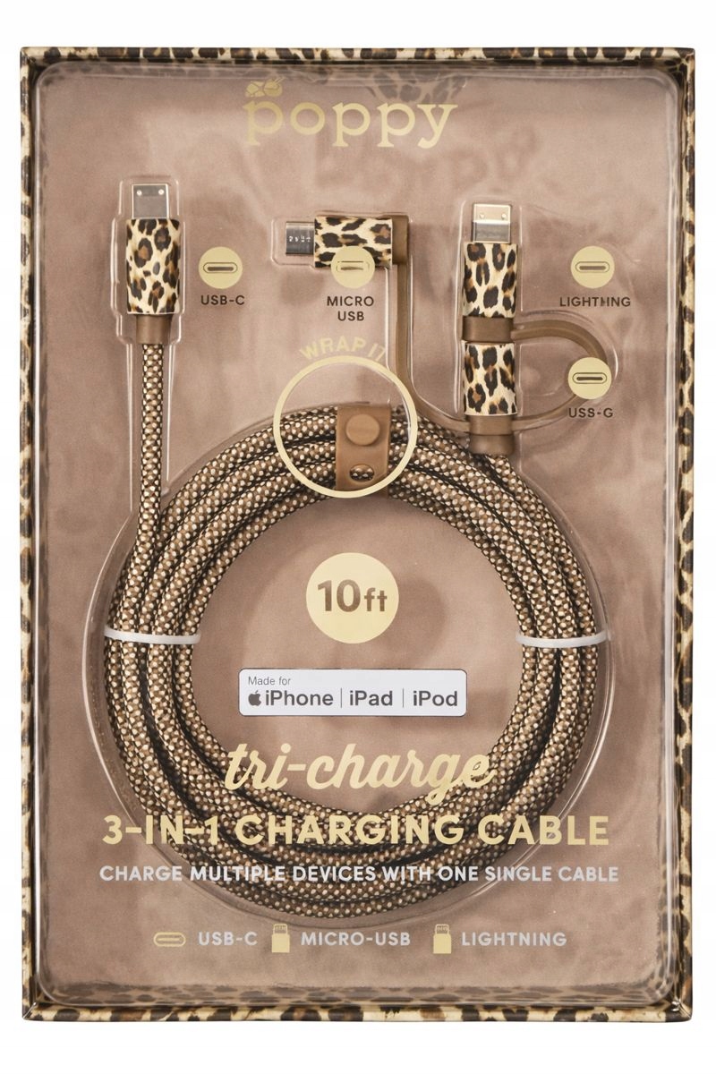 Kabel do ładowania 3w1 Panterka Usb-c Micro-USB Lightning, 3 m