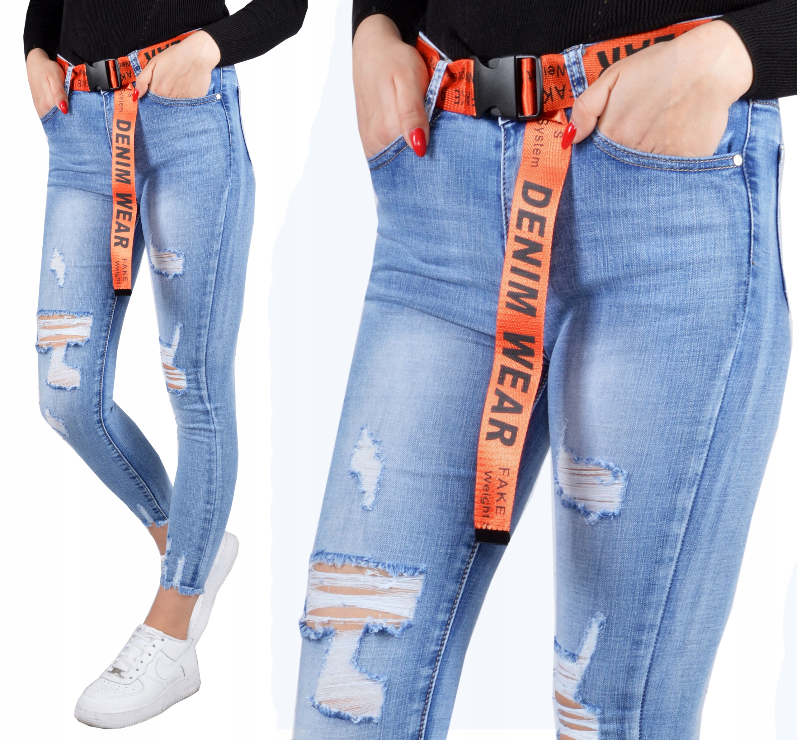 

Spodnie Jeansy Push-Up Pasek Gratis Skinny Damskie