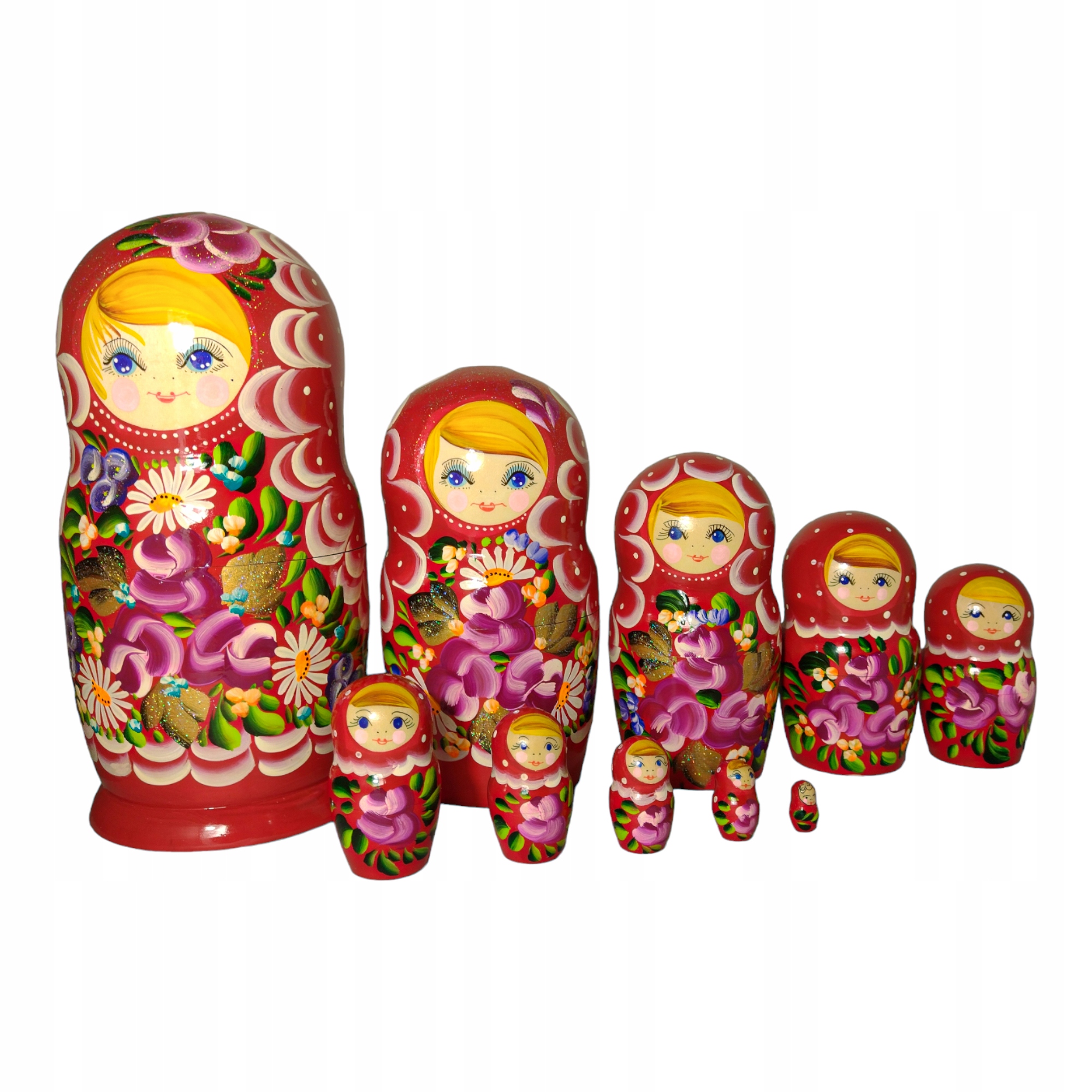 Dřevěná panenka Matrjoška Babuszka 10v1 25 cm režně malovaná