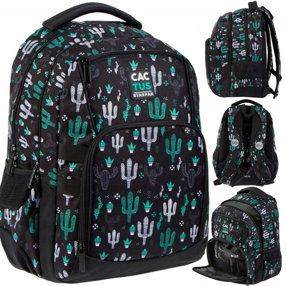 STARPAK PLECAK SZKOLNY MŁODZIEŻOWY CZARNY KAKTUSY