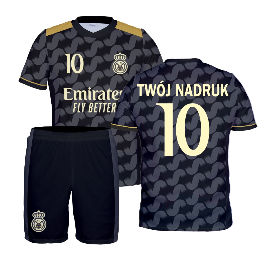 Fotbalový teplákovka Real Černé tričko kraťasy Vlastní Potisk velikost 116