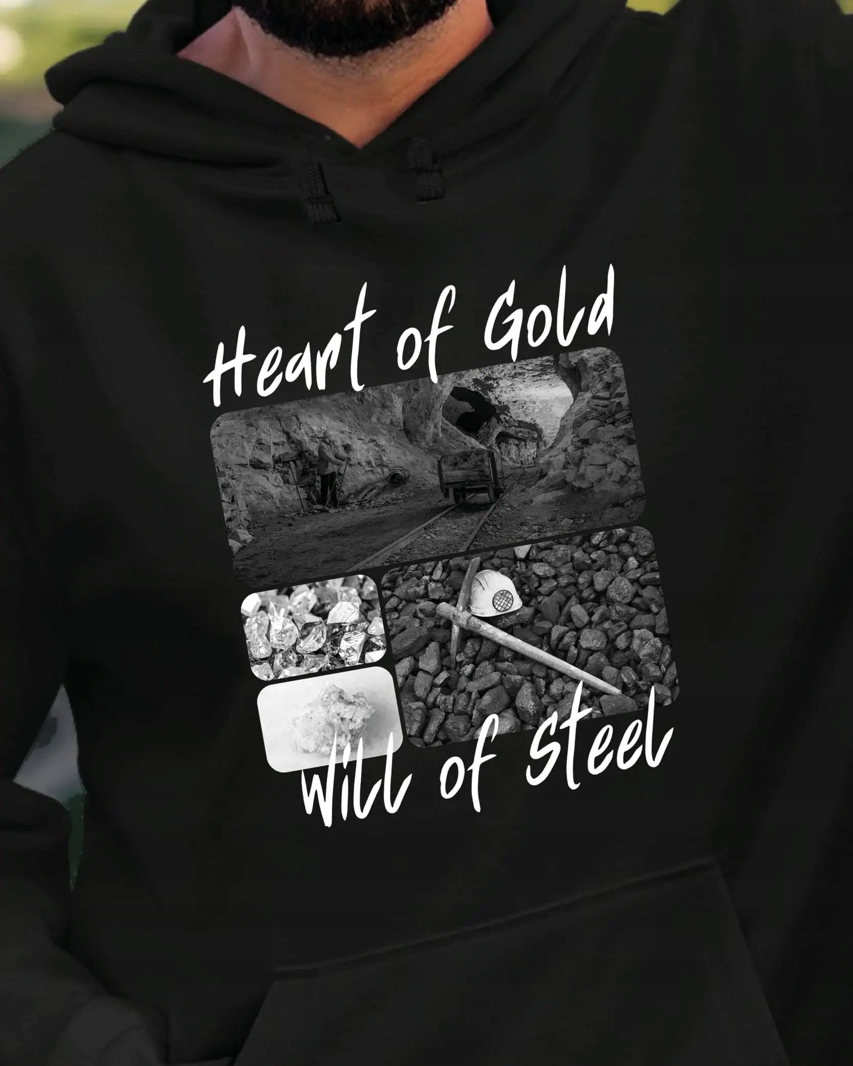 Mikina s kapucí Dárek pro horníka Umělecká koláž Černá XL