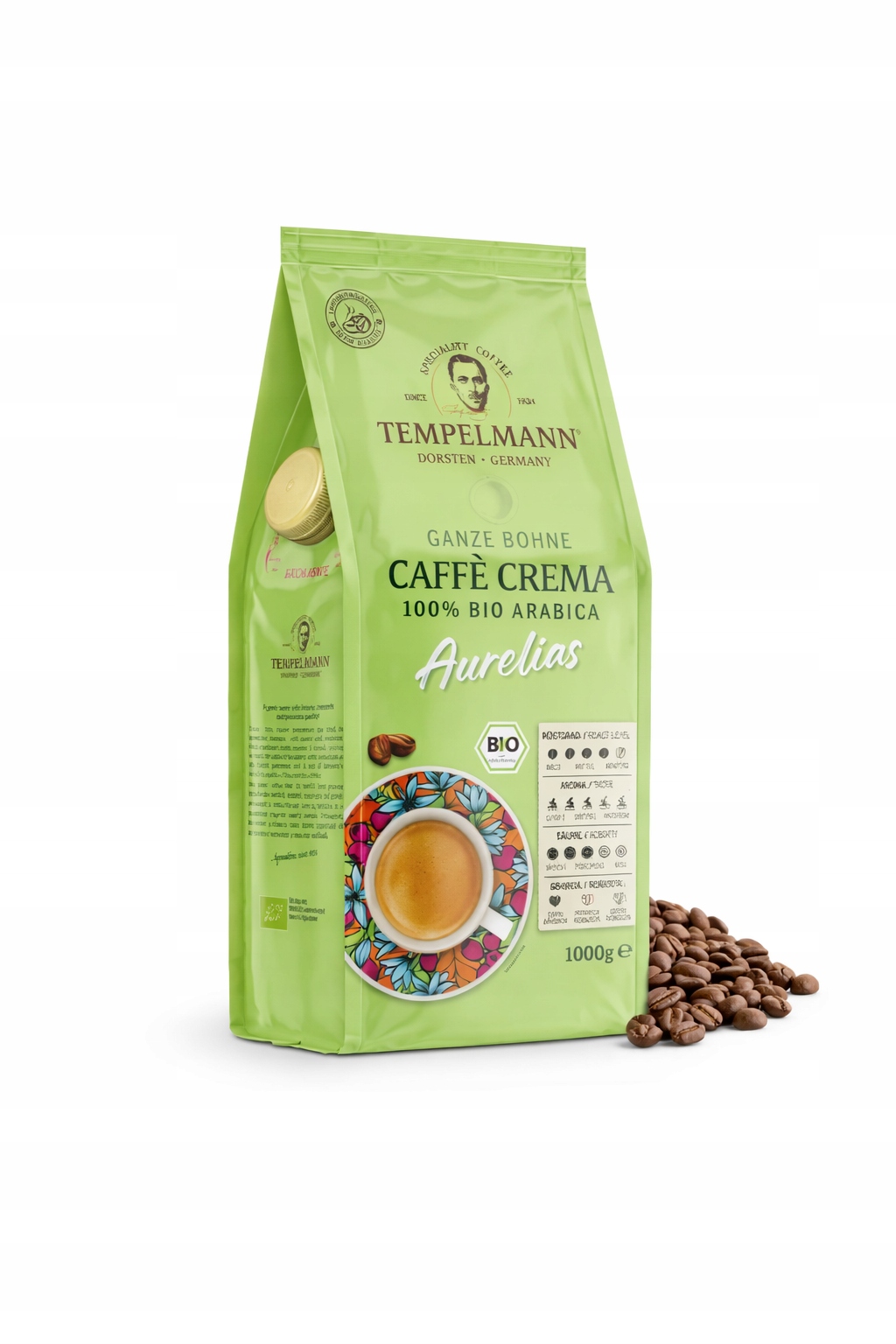 Levně Káva zrnková 1 kg Tempelmann Aurelias Crema Arabica do kávovaru