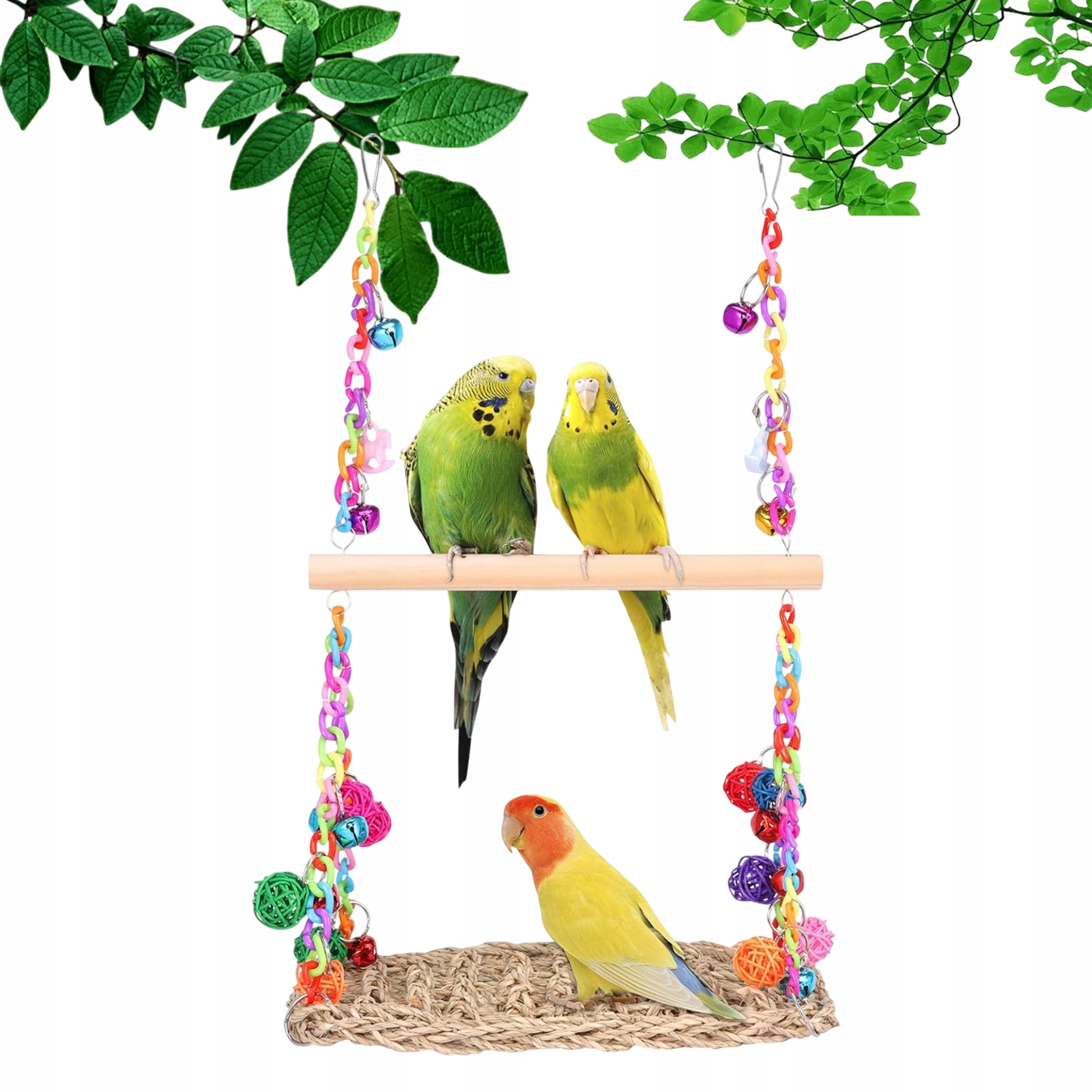 Levně Houpačka Pro Papouška S Dřevěnou Holí Seagrass Malé Střední Ptáky Klec