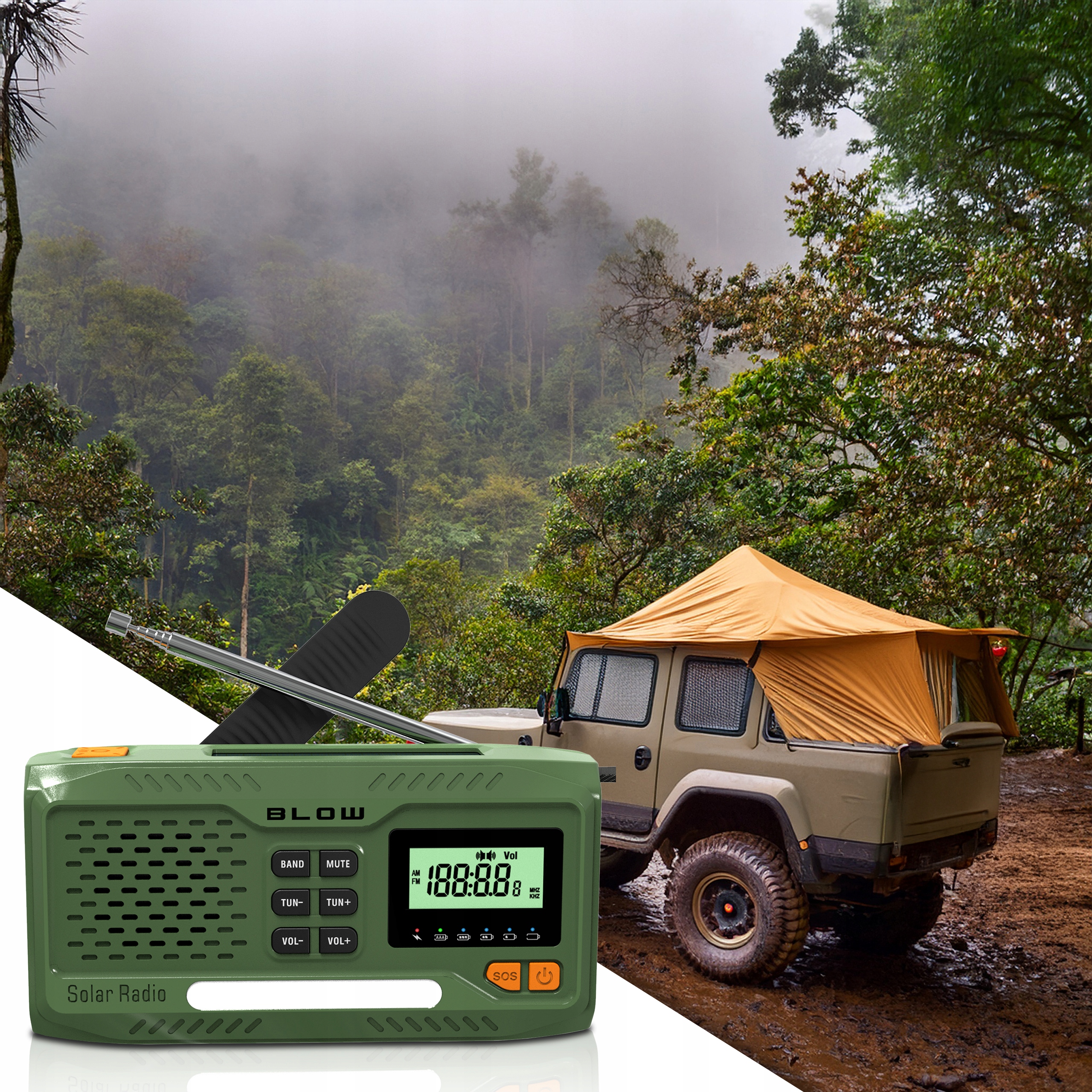 RADIO NA KORBKĘ PRZENOŚNE KUCHENNE SOLARNE DYNAMO LATARKA POWERBANK 4500mAh Model RA13