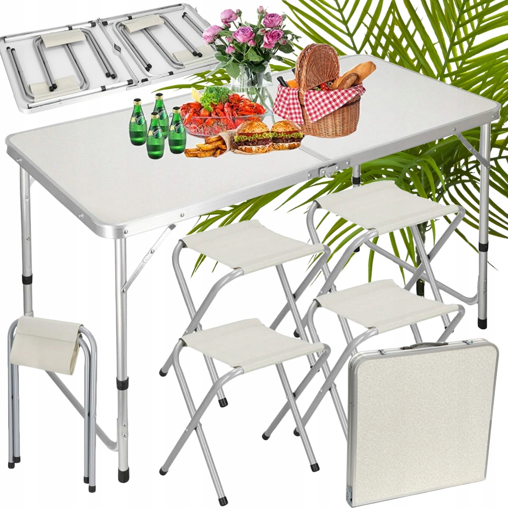 Turistický skládací kempingový stůl se 4 zahradními židlemi