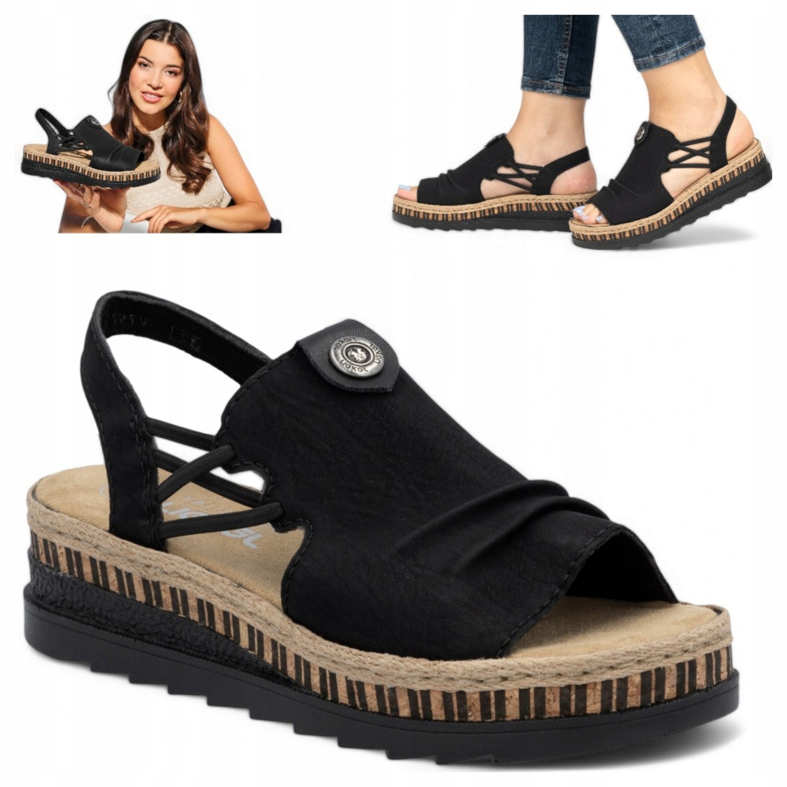 38 Rieker Pohodlné dámské sandály na platformě, lehká, módní letní obuv