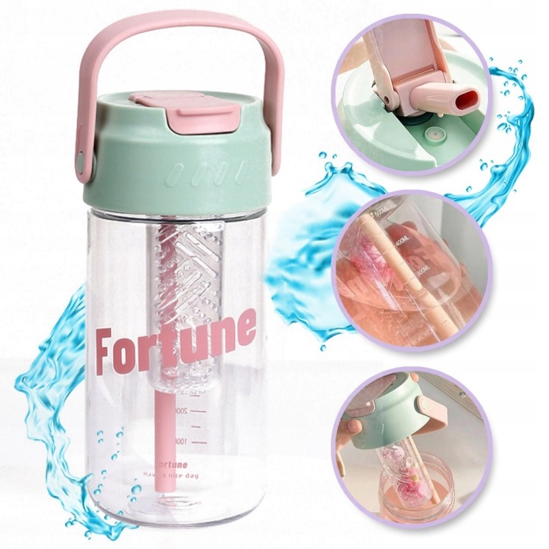 Butelka Bidon na wodę napój soki z koszyczkiem i słomką 800 ml Fortune BD35