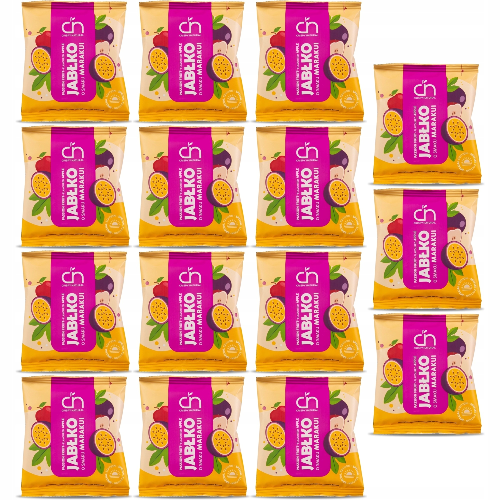 Zestaw Crispy Natural Jabłko o smaku marakui Suszone chipsy z 15 szt.