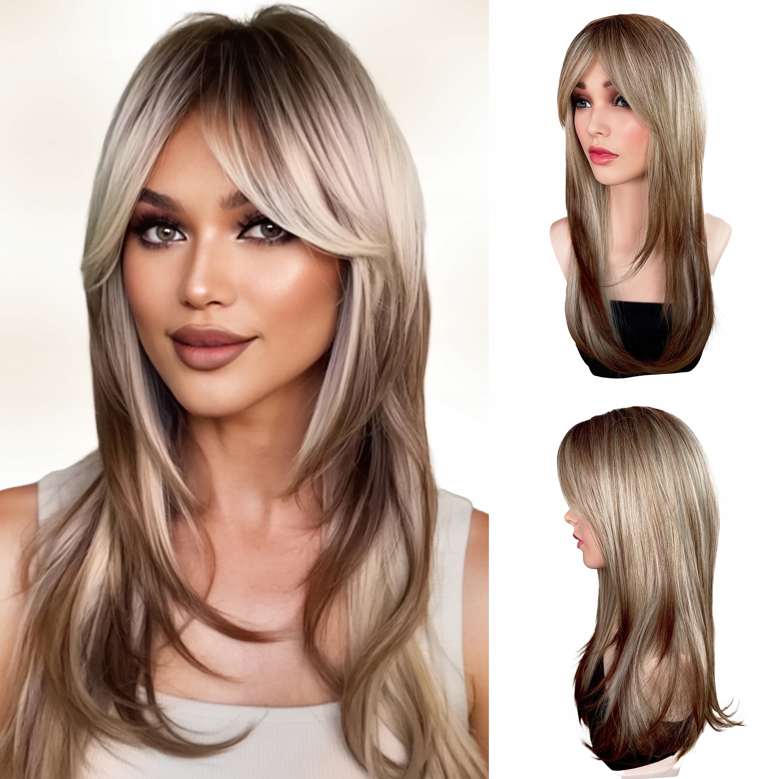 Syntetická paruka na umělé vlasy Blond Ombre s tmavými konečky, 40 cm
