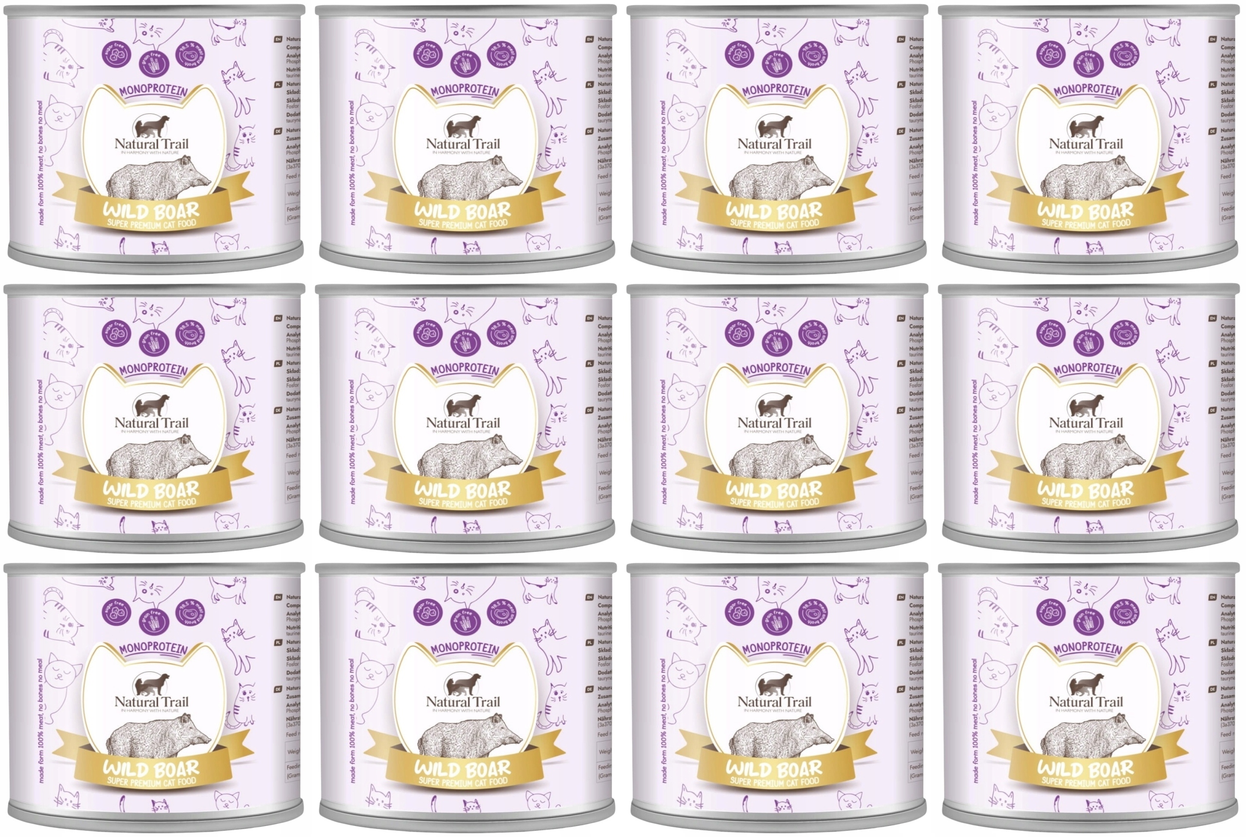 Levně Natural Trail Cat Monoprotein Wild Boar (Zvěřina) 12 x 185 g