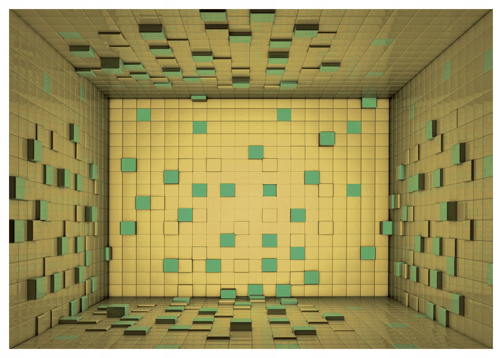Fototapeta Béžovo-zelená geometrie a dlaždice s akcenty zeleně 312x219 lepidlo