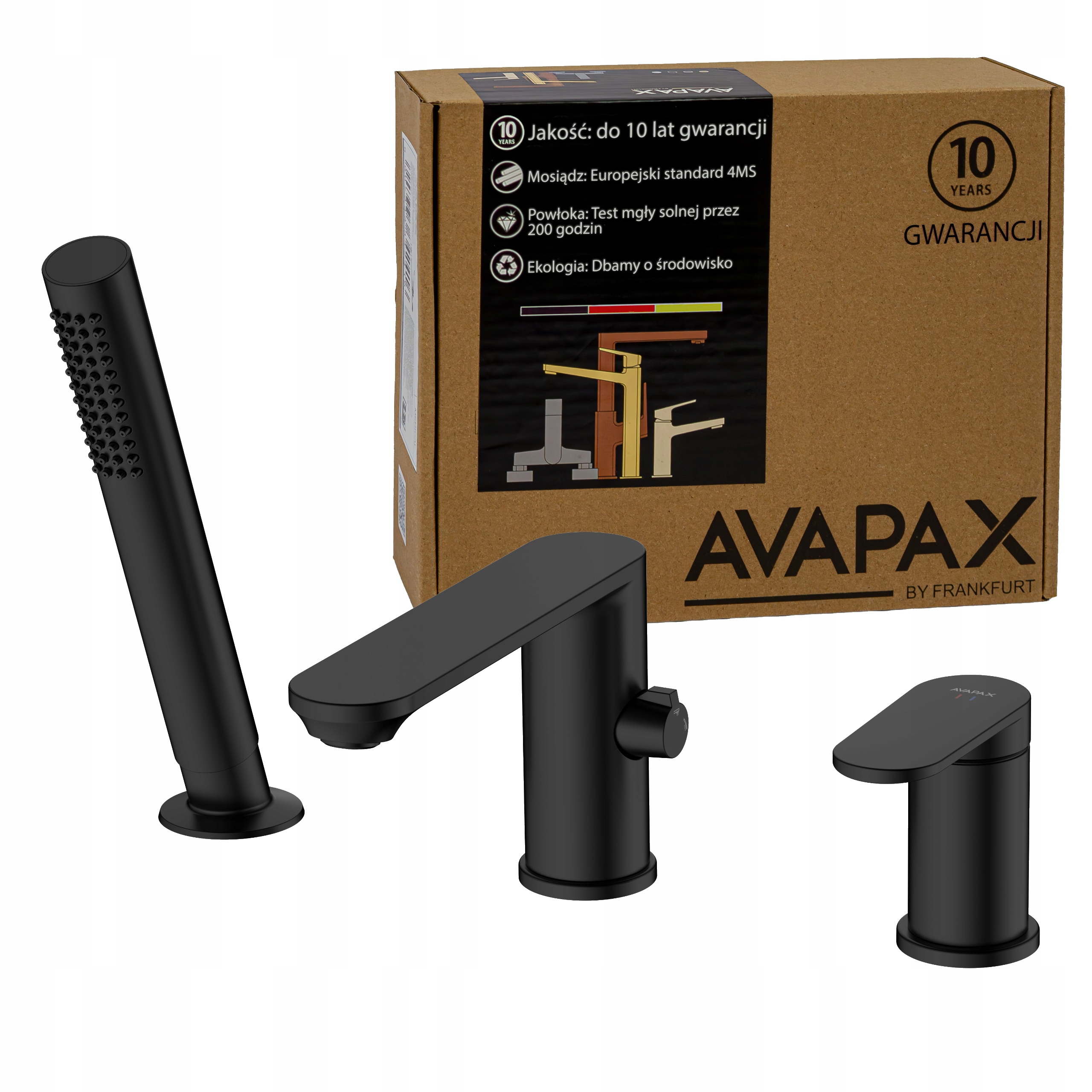 3-otvorová stojanková vaňová batéria, čierna so sprchou Avapax