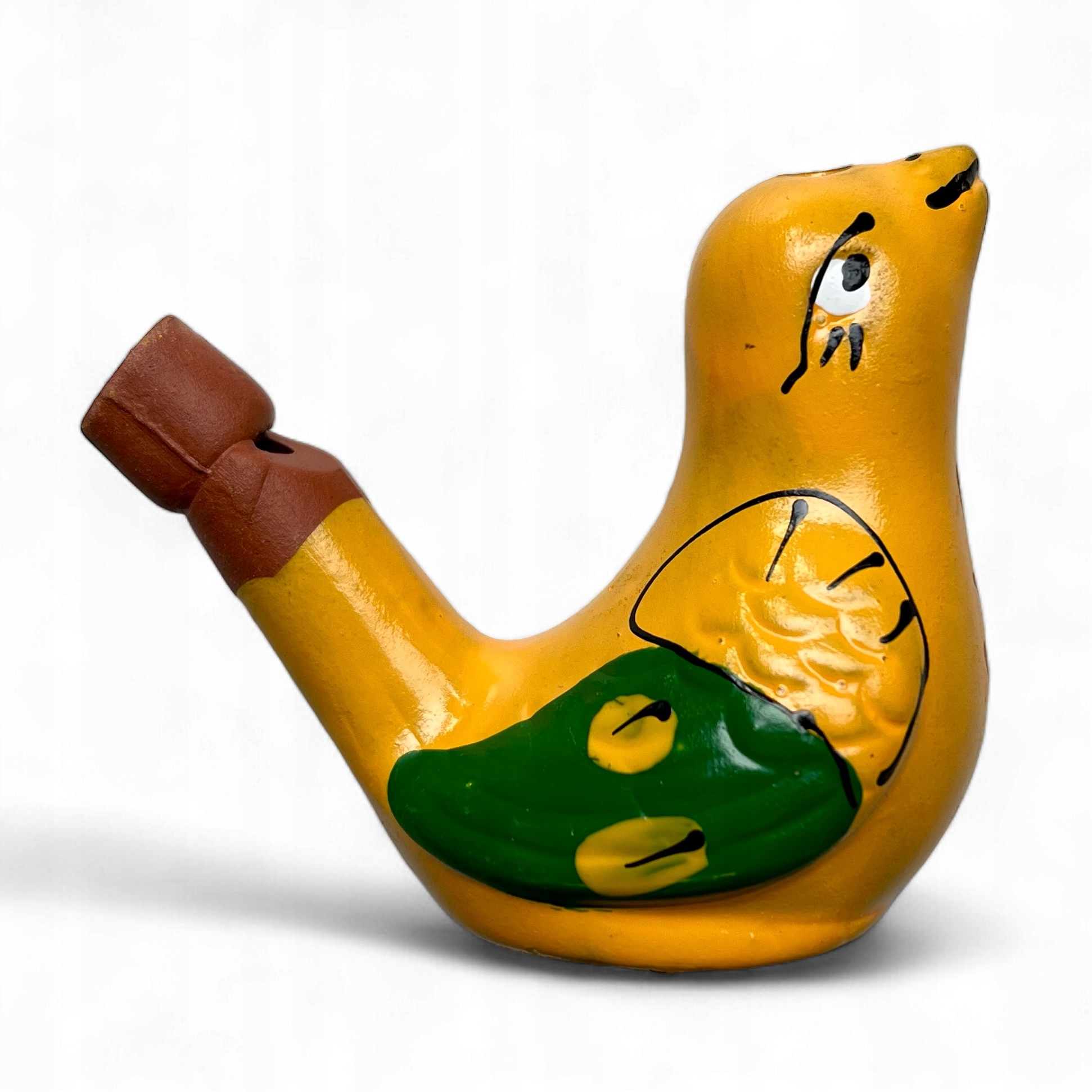 PTASZEK ceramiczny gwizdek na wodę śpiewający świergoczący żółty malowany