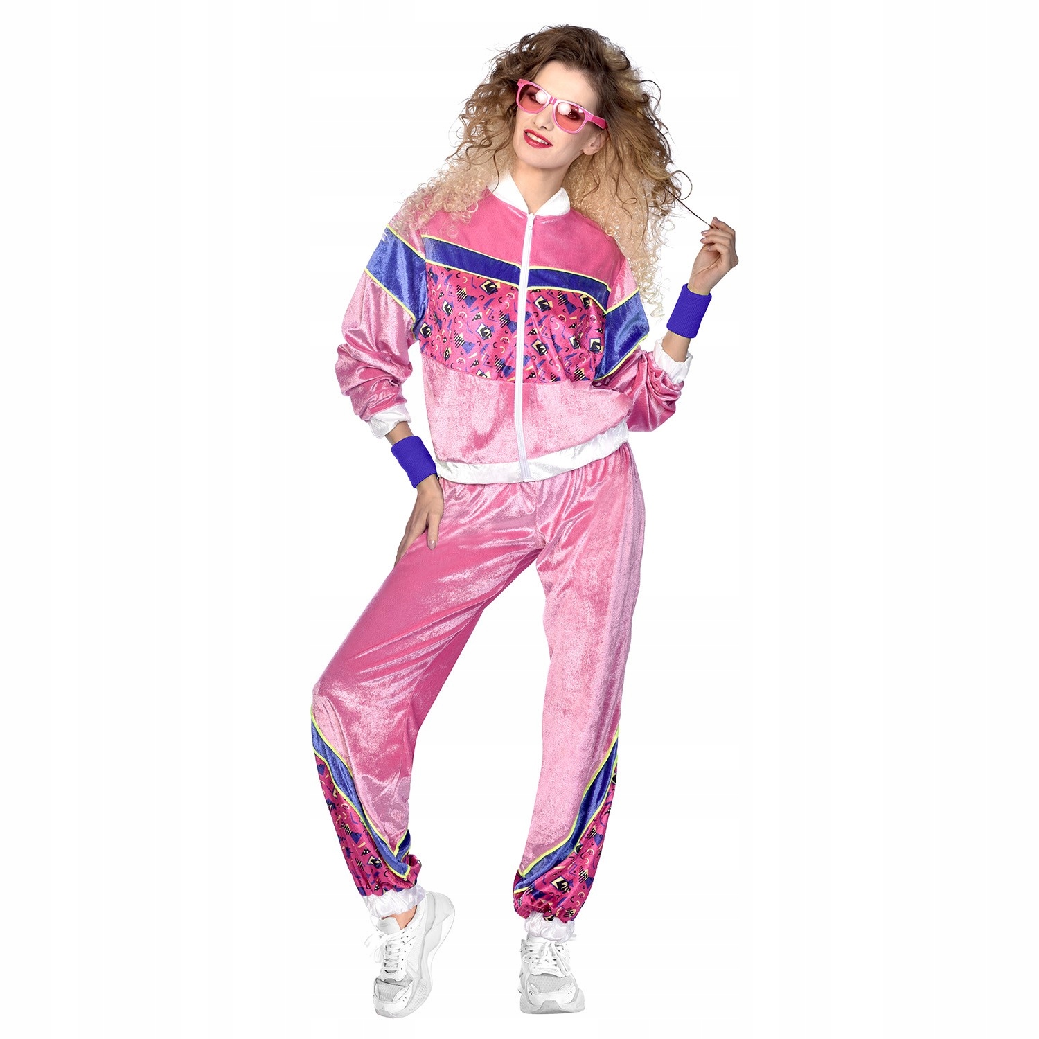 Retro růžová sametová Teplákovka Kostým z 80. let, vel S